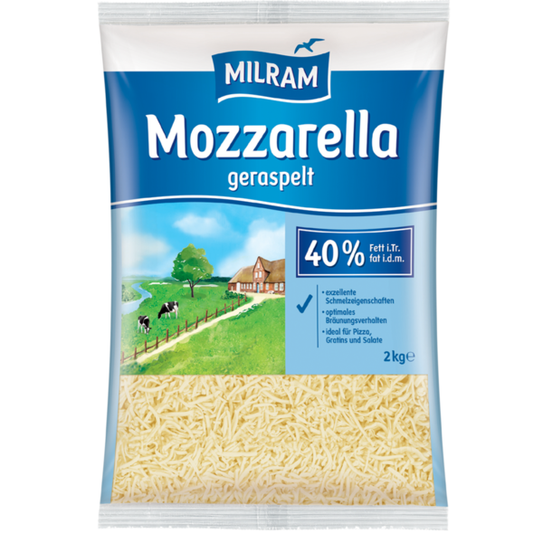 Mozzarella geraspelt 40% Fett i. Tr. Milram 2-kg-Beutel